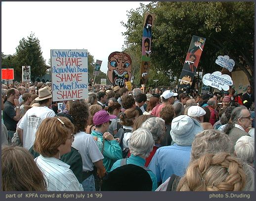 Crowd of supporters in front of KPFA - 6pm july 14