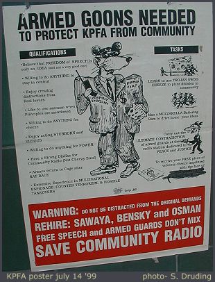 KPFA Goon Poster (hired armed guards are inside building now)