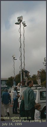 Media Vans with towering dishes for live uplink